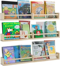 Nursery Bookshelves Wall Mounted，32inch，Set of 3, Wood Floating Wall Bookshel...