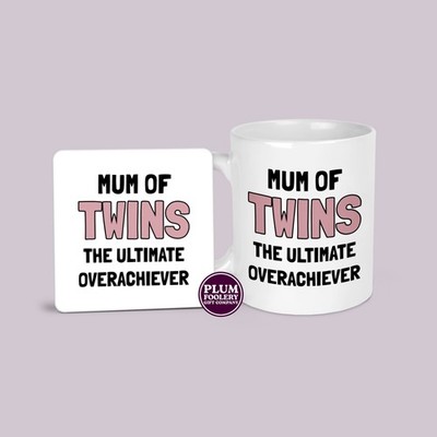 Tasse & Untersetzer Mama der Zwillinge: Der ultimative Überflieger, lustiges Geschenk für Zwillingsmütter