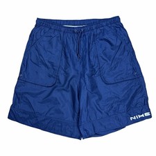 Vintage Y2K Nike Spellout Windbreaker Nylon Blue Pocketed Shorts Size XL