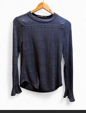 LOFT Geometric Knit Crew Neck Long Sleeve Pullover Sweater Blue xs