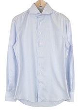 SUITSUPPLY Men's Formal Shirt 37/14 1/2 Striped Blue Slim Pure Cotton Long