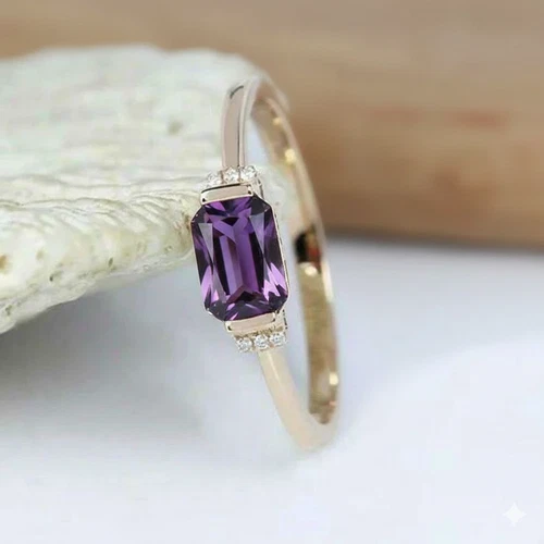 3.26 Ct Emerald Cut Natural Amethyst Diamond Wedding Ring for her 14K White Gold