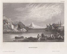 England Mounts Bay Cornwall Original Steel Engraving Reiss 1844