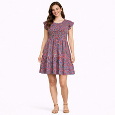 Anthropologie THML Womens Smocked Babydoll Dress Sz Large Boho Cottage Festival