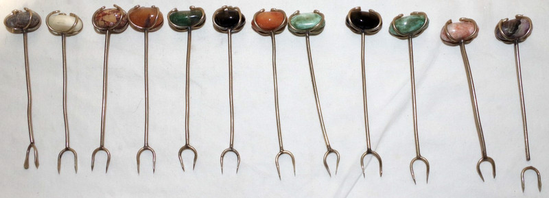 L5 Vintage 12 MCM Cocktail Picks Olive Cheese Forks Multicolor Stone Barware Set