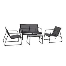 Set Giardino Zanzibar NERO Salotto 4pz da Esterno Divano 2 Poltrone e Tavolino