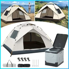 Camping Tent 3-4 Person Easy Pop Up Tent with 2 Doors Waterproof Portable Toilet