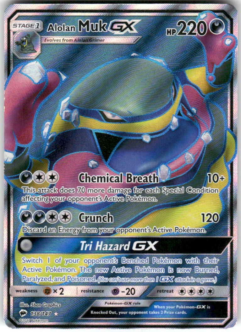 Alolan Muk GX 138/147 Ultra Rare Burning Shadows Pokemon Holo Near Mint