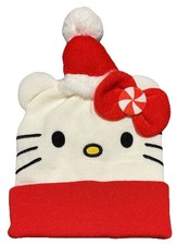 Sanrio Hello Kitty Beanie Knit Hat Cap Red Christmas Girls One Size Cuffed