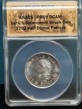1792    Half Disme   1st US Government Struck  Coin  MEDAL      ANACS   PR  69 on The Hot Collector
