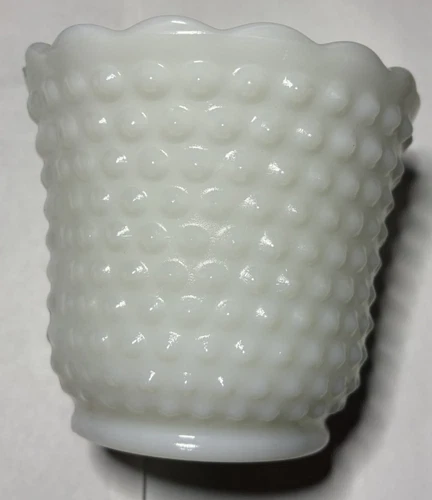 Fire King Flower Pot Milk Glass White Hobnail Planter Vase Vintage 5.5" Tall