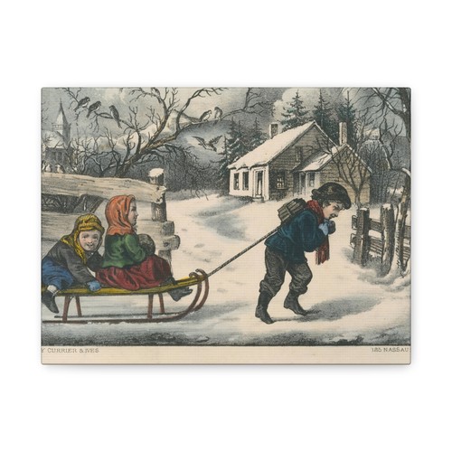 Currier & Ives - A Ride to School - 1868–78 v2 - Canvas Wall Art - Bild 1 von 21