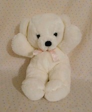 Vintage 1979 Dakin Cuddles White Teddy Bear Stuffed Animal Plush 13" Pink Bow