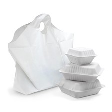 White Plastic Wave Handle Take-Out Food Bags 2500 Count 18 x 16 x 9 in