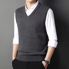 Men's Autumn Winter Men's Solid Color V-neck Knitted Vest Casual Fashion Warm