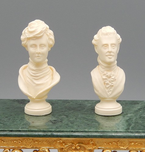 2 Vintage Antique Victorian Man & Woman Bust Statues Dollhouse ...