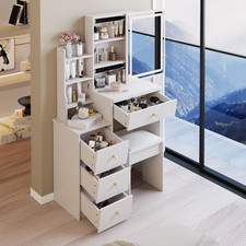 LED Vanity Table with Cushioned Stool