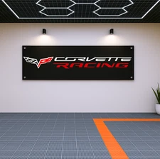Corvette Racing Flag Banner 71x24" – Garage or Man Cave Wall Decor for Car Fans
