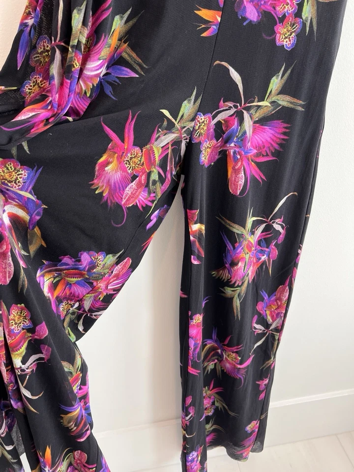 Mono Fuzzi Estampado Floral Un Hombro Corbata Cintura Talla S - Negro Púrpura Verde Foto 3 de 4