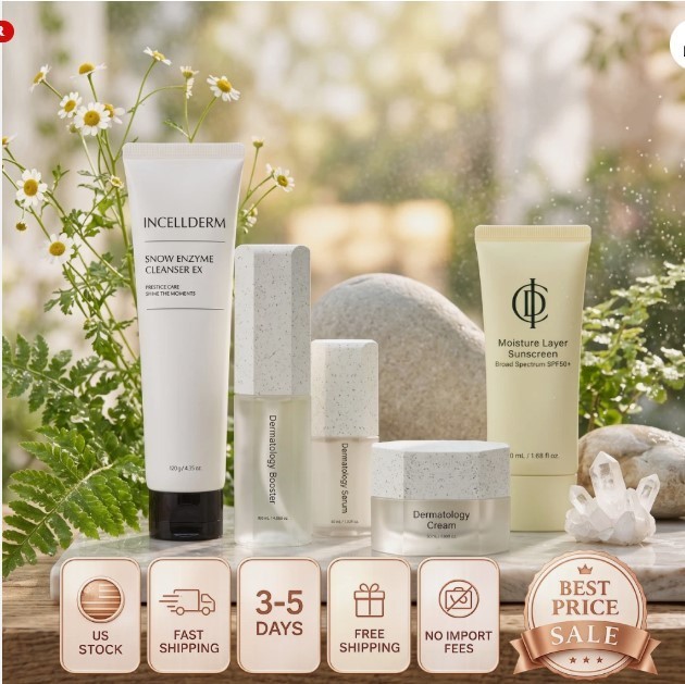 SET 5PCS Incellderm:DermatologyBooster,Serum,OilMist, Cream,BalanceGel 06/2028