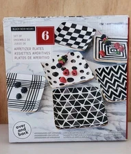 Over And Back Appetizer Dessert Plates Ceramic Square Set 6 Black/White 