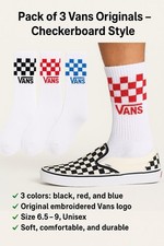 Vans Original Checkerboard Crew Socks   Size 6.5-9   3 Pack