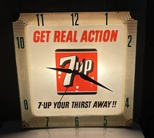 Vintage 1960s “Get Real Action 7-Up Your Thirst Away” Clock Light Sign