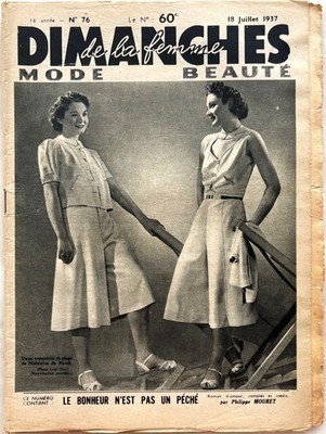 LES DIMANCHES DE LA FEMME n° 76 du 18 Juillet 1937 ancienne revue de Mode Roman