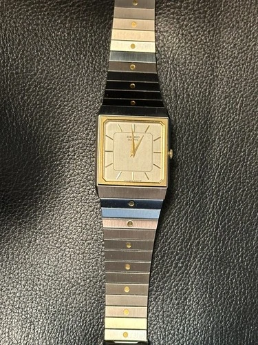 Seiko Tank Watch Men 27mm Silver Dial Two Tone Rectangle 8620-5049