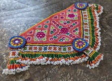 Vibrant Kuchi Tribal Mirrored Textile Beaded Tassels 11" x 8.5" 20136 