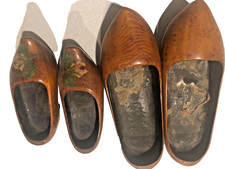 Vintage Dutch Wooden Clogs Hand Painted Holland Souvenir Folk Art Pair WWII Era