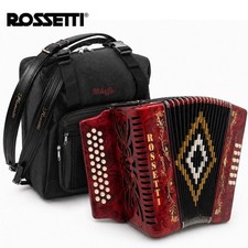 Rossetti 3112 FBE Fa 31 Botón 12 Bajo Acordeón Diatónico Rojo + Bolsa de Concierto Acolchada