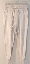 James Perse Ladies Cream Elastic Waist, Elastic Ankle Mixed Fabric Pants, Size 0