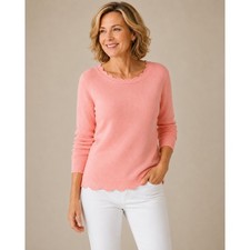 Talbots Pink Scalloped Knit Sweater Preppy Feminine Office Chic Size S