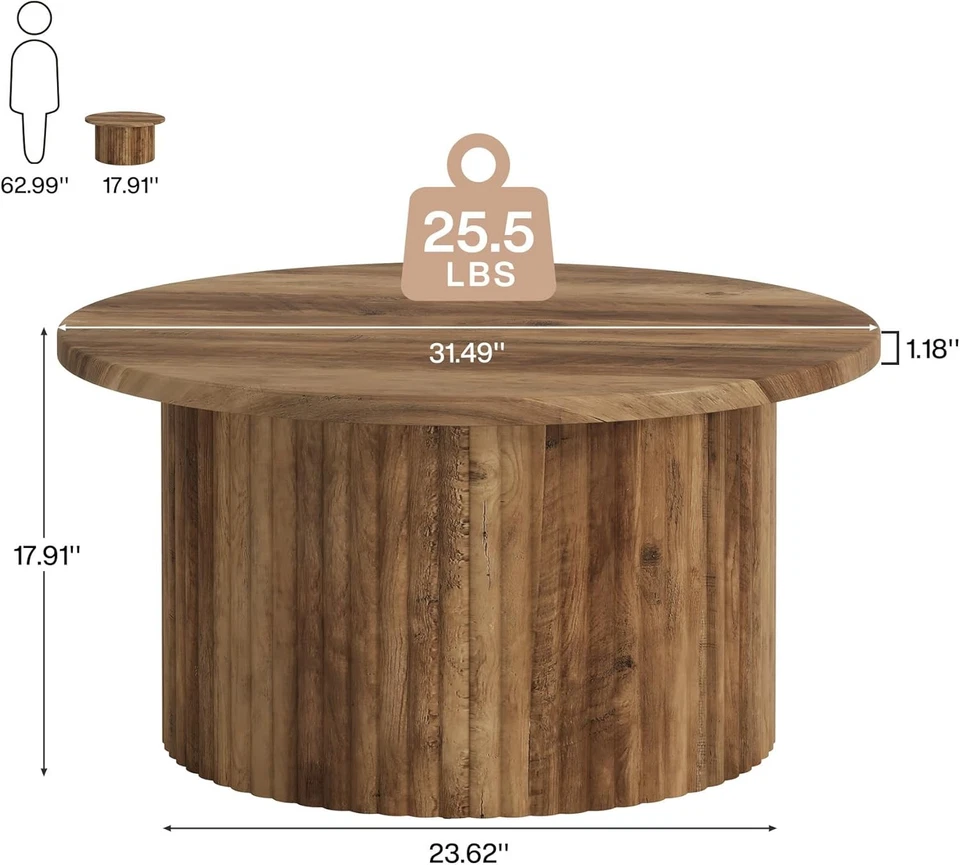 Mesa de centro redonda de 31,5", mesa central circular de granja mesa de sofá con acento moderno Foto 2 de 4