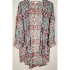 Altar'd State Women S Blue Paisley Boho Kimono Open Front Sheer Cottagecore