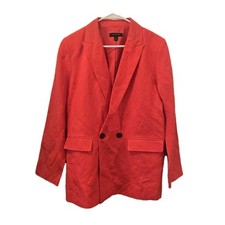 Women's Ann Taylor Relaxed Double-Breasted Long Blazer Linen Blend Size 12 Red