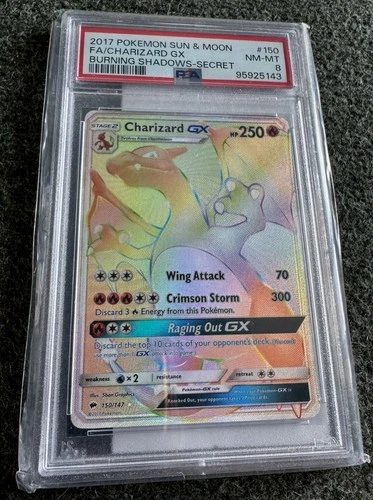 2017 Pokémon Charizard GX Burning Shadows Secret Rainbow Rare #150 PSA 8 Holo
