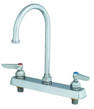 T S Brass B-1142 Workboard Faucet Deck Mount 8" Centers Swivel Gooseneck Lever
