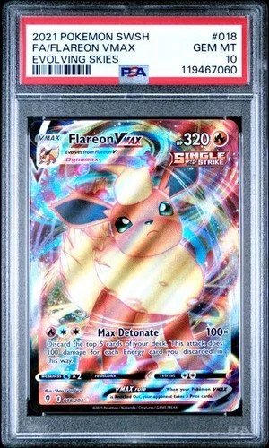 2021 POKEMON SWORD & SHIELD EVOLVING SKIES #018 FLAREON VMAX PSA 10