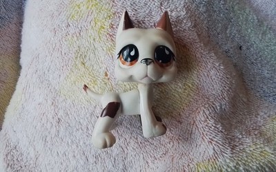 2007 Littlest Pet Shop LPS #750 Great Dane White and Brown Teardrop Brown Eyes