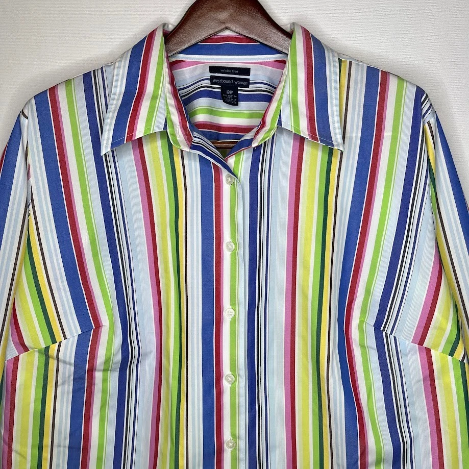 Westbound Woman Wrinkle Free Striped Button Shirt Women’s 18W - Image 2 of 4