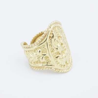 18 Karat Gelbgold Schild Ring Größe 7,5 Repousse Vior Italien verstellbar RG4904