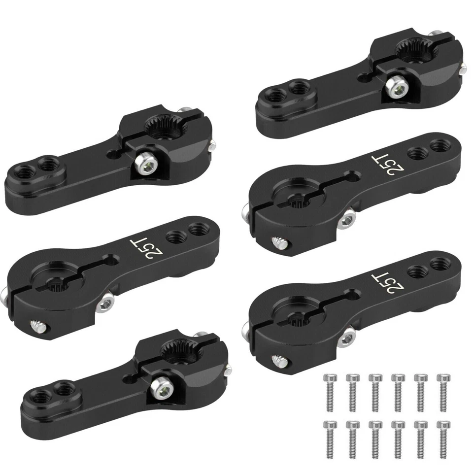 6 Pack Black Aluminum 25T Steering Servo Motor Horn Arm For Futaba Savox - Image 3 of 4