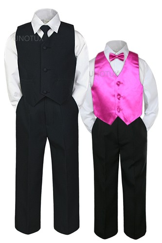 6pc Black vest set by Color Satin Vest Bow Tie for Boy Baby Toddler Kid Formal - Picture 6 of 26