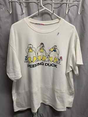 Vintage Peeking Ducks Shirt Adult Large White Short Sleeve Alabuy 1986 Mens