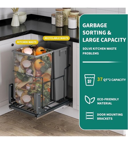 YITAHOME Doppel 37 Quart ausziehbarer Mülleimer Recycling Eimer mit Soft Close Schiebern - Bild 5 von 7