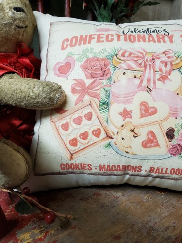 VINTAGE SHABBY PRIMITIVE VICTORIAN STYLE VALENTINE CANDY COOKIE STORE PILLOW - Picture 3 of 9
