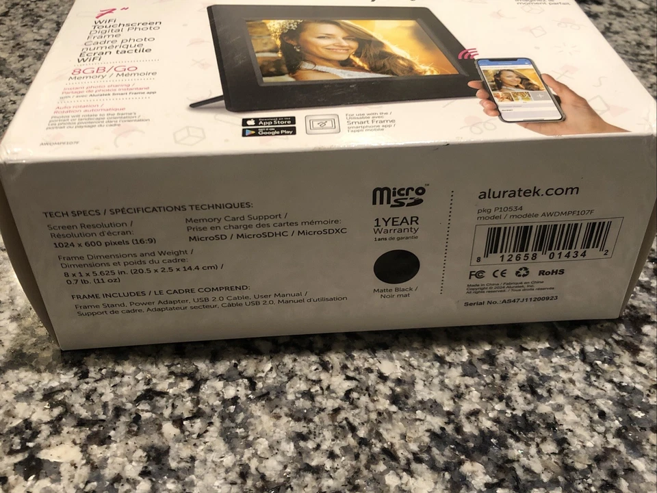 NEW Aluratek 7" IPS Touchscreen WiFi Digital Photo Frame 8GB Memory AWDMPF107F - Image 3 of 4
