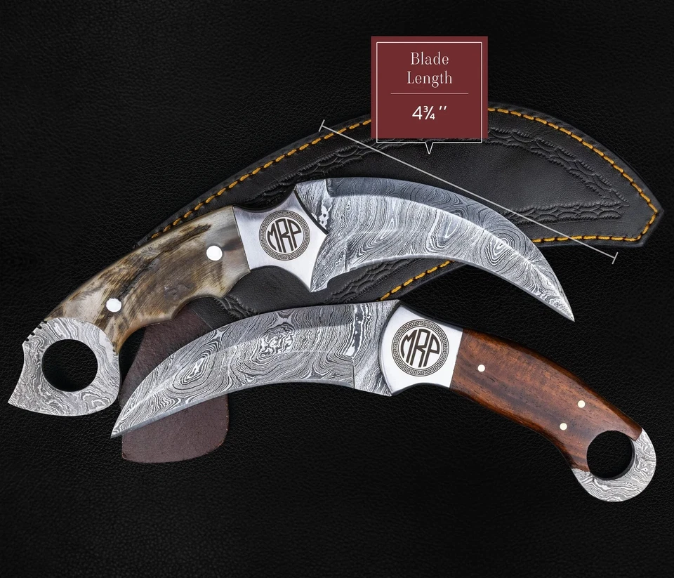 Large high quality damascus steel karambit knife with hard steel blade bowie - Image 4 of 4